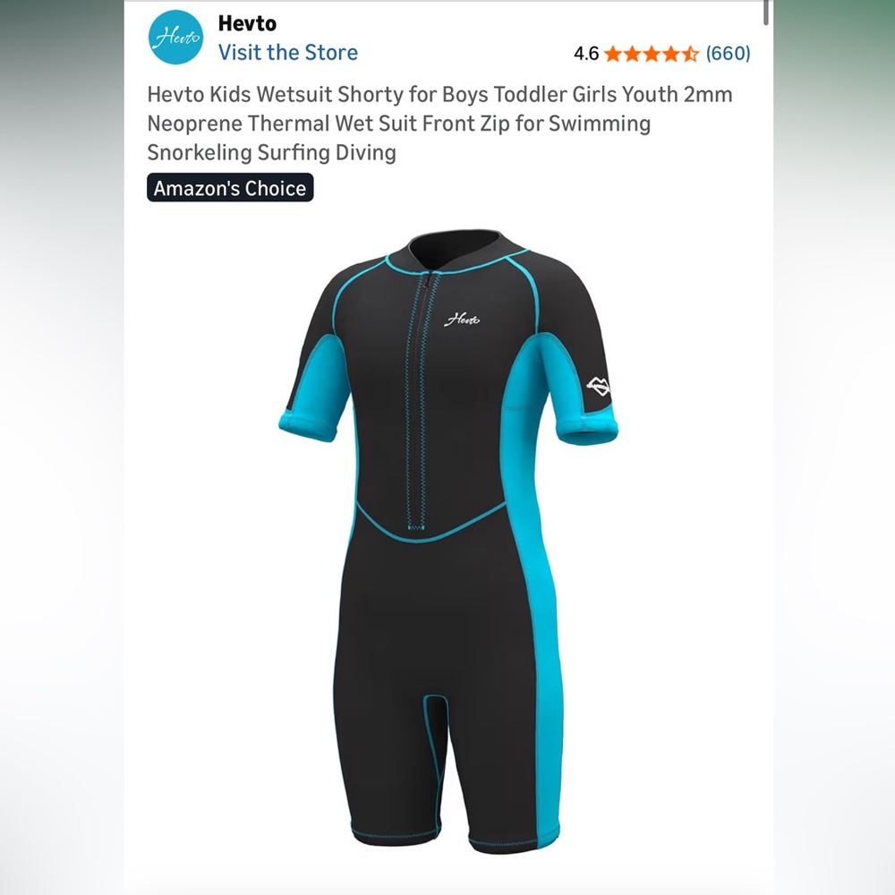 Hevto Kids Wetsuit Shorty 2mm Neoprene Thermal Wet Suit Front zip